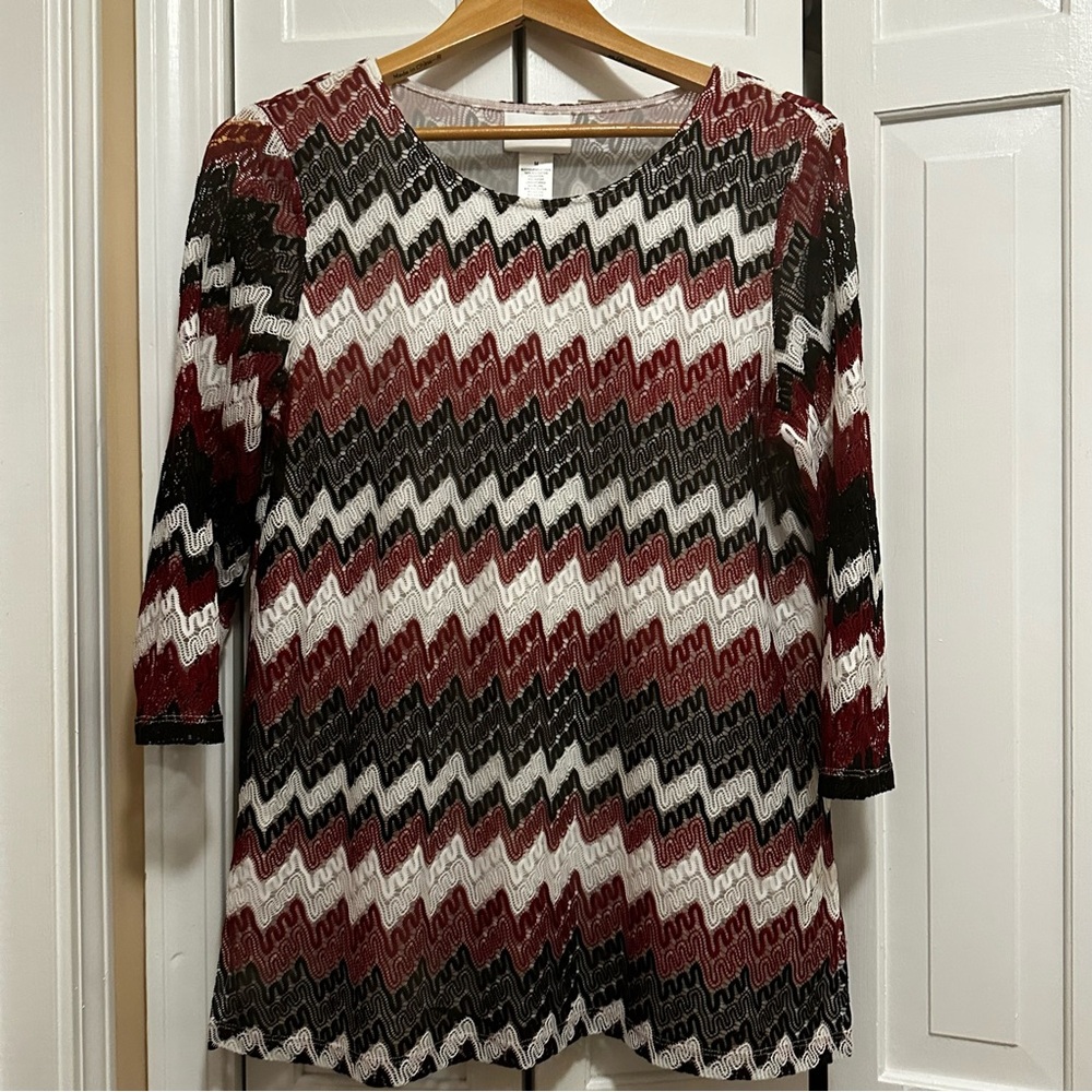 Alfred Dunner Chevron Patterned lined Women's Top 3/4 length sleeves size medium